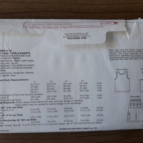 Boys Tank Top & Cargo Shorts Sewing Pattern Sizes 8-14 Kwik Sew 2750 UNCUT - Picture 4 of 8